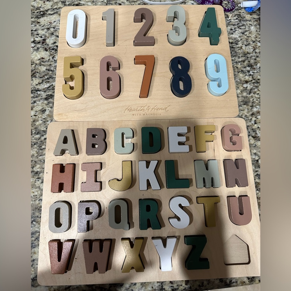 Hearth & Hand Wooden Alphabet and Number Puzzle Set - Multicolor